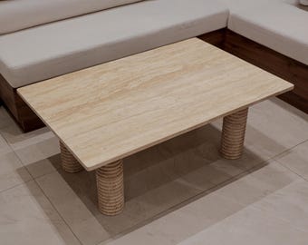Mira - 47.2" (120cm) Beige Travertine Coffee Table : Natural Stone Living Room Table