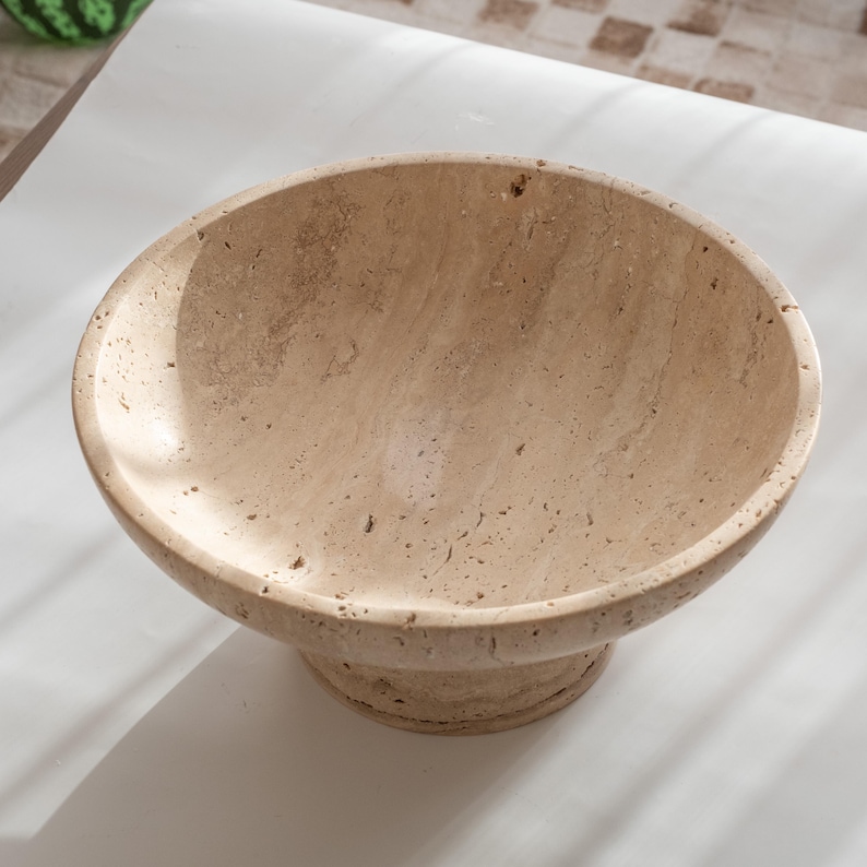 Gratia - Large Travertine Pedestal Bowl: Marble Centerpiece, 12" Serving Bowl image 9