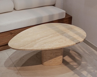 Basilica - 47.2" (120cm) Beige Travertine Table : Natural Stone Coffee Tea Table