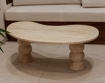 Curvea - 47.2" (120cm) Travertine Coffee Table : Handmade Natural Marble Living Room Center Table