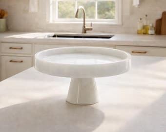 Gaudia - White Marble Pedestal Cake Stand: Footed Pastry Plate (8.7")