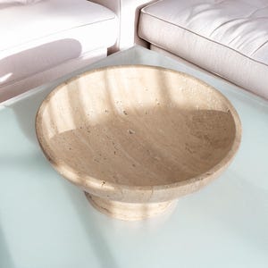 Gratia - Large Travertine Pedestal Bowl: Marble Centerpiece, 12" Serving Bowl image 10