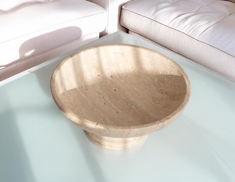 Gratia - Large Travertine Pedestal Bowl: Marble Centerpiece, 12" Serving Bowl image 10