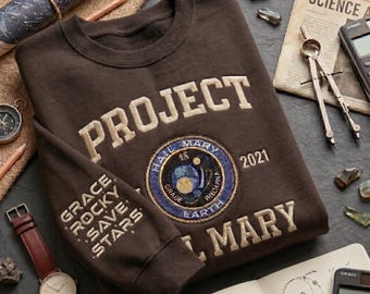 Sweat-shirt brodé Je vous salue Marie, broderie sur les manches, étoiles Grace Rocky Save, graphique inspiré du projet Je vous salue, t-shirt unisexe à col rond