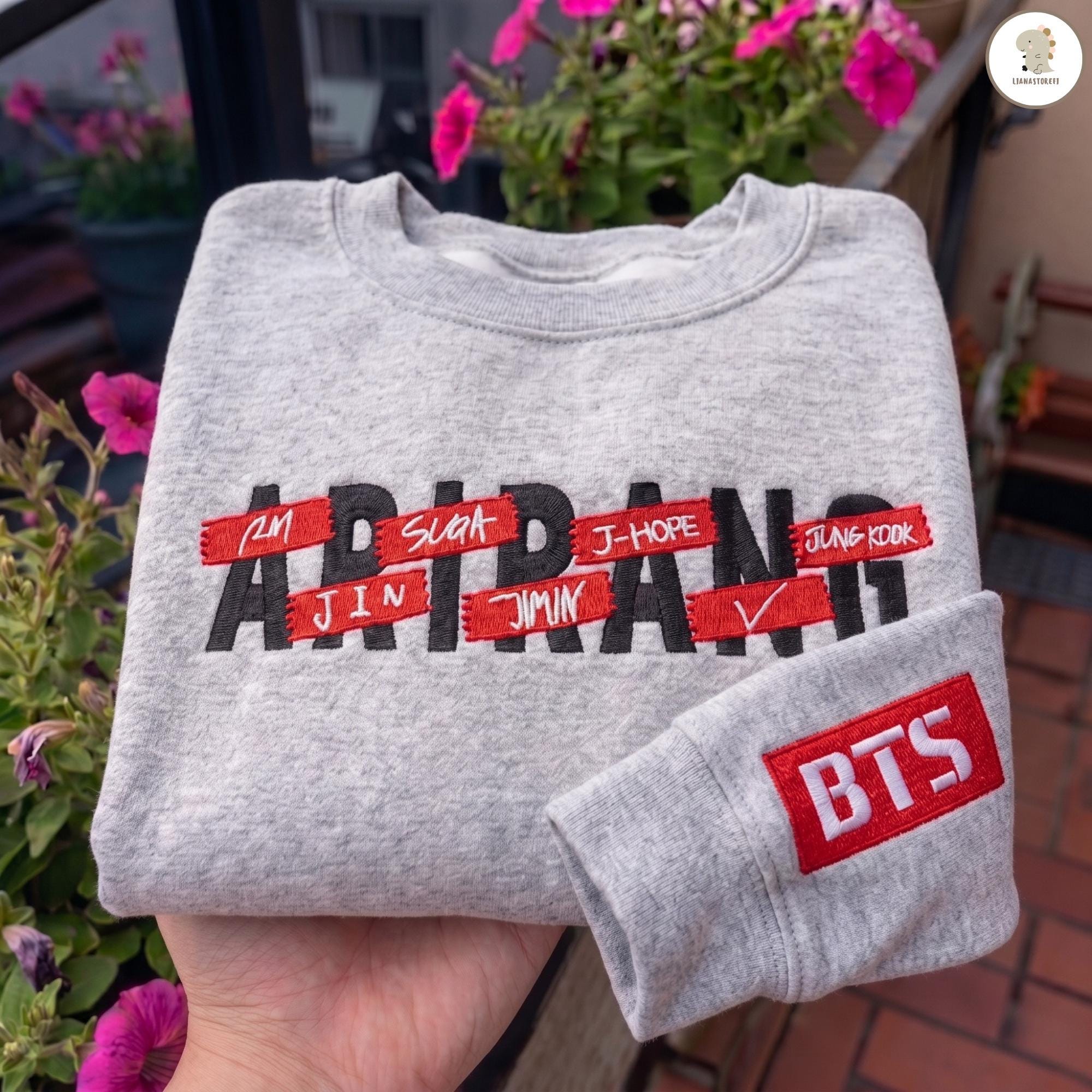 BTS アリラン刺繍スウェットシャツ、K-POPプルオーバー、韓国文化服