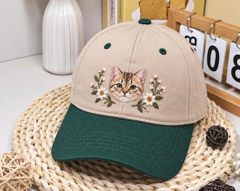 Casquette brodée personnalisée pour animaux de compagnie, casquette personnalisée avec portrait de chien ou de chat, casquette de baseball avec motif floral, cadeau pour amoureux des animaux, cadeau commémoratif personnalisé pour animaux de compagnie