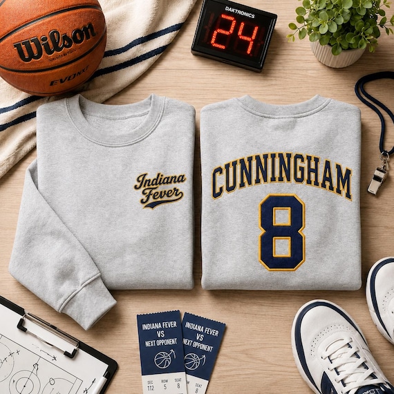 Sophie Cunningham 8 Embroidered Sweatshirt, Indiana Fever Embroidery Shirt, Indiana Women Basketball Fan Gift, Vintage Comfort Crewneck Tee