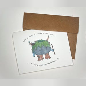 Niedliche Monster Karte • Leere Grußkarte • Aquarell Malerei Karte • Wald Karte • Lustige Karte