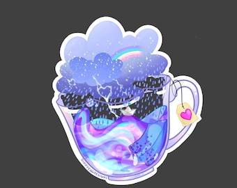 Pegatina de vinilo "Tormenta en una taza de té" • Arte opalita • Barco de papel