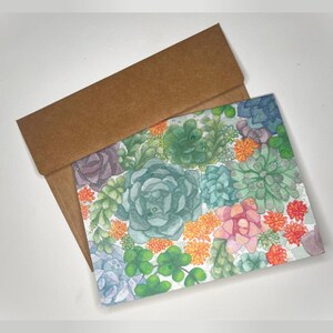 Tarjeta de suculentas • Tarjeta de felicitación en blanco • Tarjeta de notas con pintura de acuarela • Papelería con plantas • Tarjeta de agradecimiento