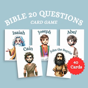Jeu de cartes Bible en 20 questions pour la famille, l'école du dimanche ou l'école à la maison. Testez vos connaissances bibliques, encouragez l'apprentissage et suscitez un plaisir rempli de foi.