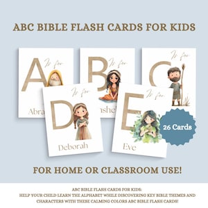 Bible ABC Cards, Kids Religious Learning Cards, Christian Faith, Bible Characters, Sunday School, Home Faith-Based Learning
