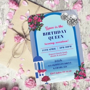 EDITABLE Birthday Invite | Mamma Mia | Dancing Queen | Mamma Mia Disco | ABBA Party | Greek Birthday Invite | Bridal shower | Digital Invite