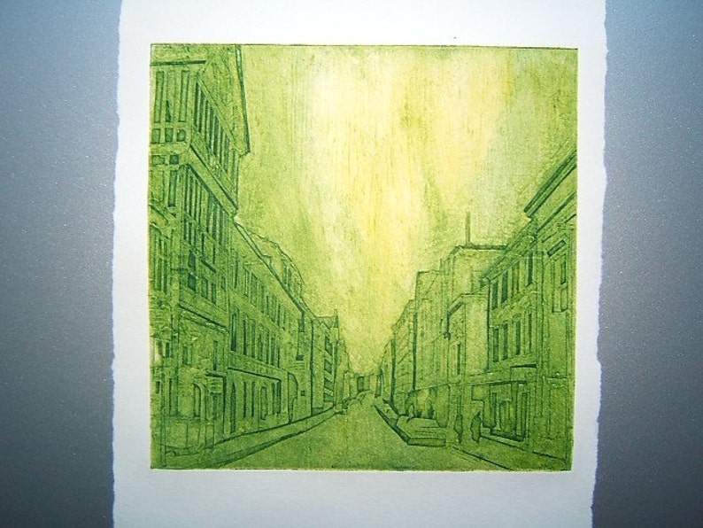 Town Original Hand Pulled Collagraph Artists Print image 2