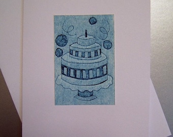 Birthday Cake (Original Hand Pulled Collagraph Mini Print Card)