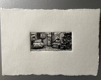 How Do You Park Yours? 2  (Hand Pulled Intaglio Artists Mini Print Collection)