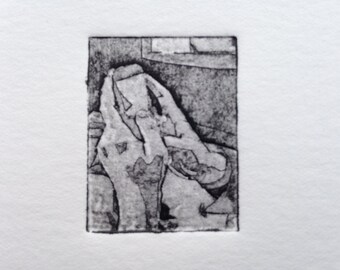 Hands II (Original Collagraph Hand Pulled Artist Mini Print)