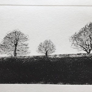 Trees in Winter Original Collagraph Hand Pulled Artists Print image 1