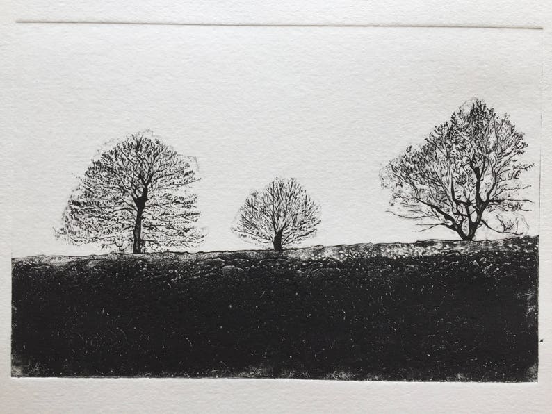 Trees in Winter Original Collagraph Hand Pulled Artists Print image 1