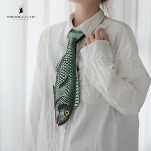 Unique Gift for Fashion Lovers,Quirky Animal Necktie,Fish Tie for Women or Men,33cm Short Novelty Tie for Shirts & Uniforms,TIE A KNOT