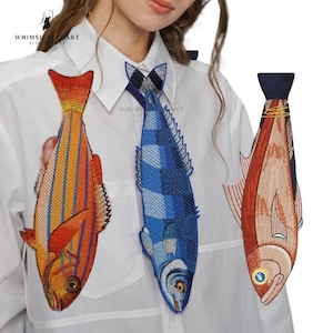 Fish Tie for Women or Men,Unique Gift for Fashion Lovers,Quirky Animal Necktie,33cm Short Novelty Tie for Shirts & Uniforms,TIE A KNOT