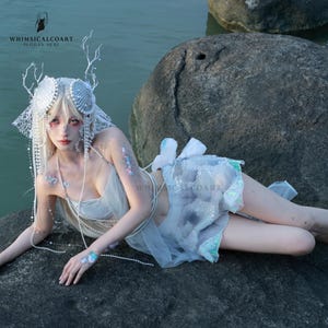Mermaid Lucia Mystic Siren,Brilliant Fish Scale Dress,Adult Mermaid Costume with Sequin Corset and Tulle Skirt,Mermaid Crown,formal wear