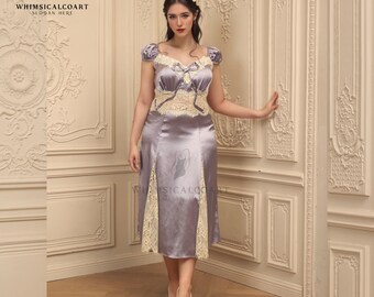 urple silk open back gown,Bridesmaids dress,Elegant and Alluring ,tunning Long Satin Dress,Soft Purple Satin Dress with Slit,Plus Size