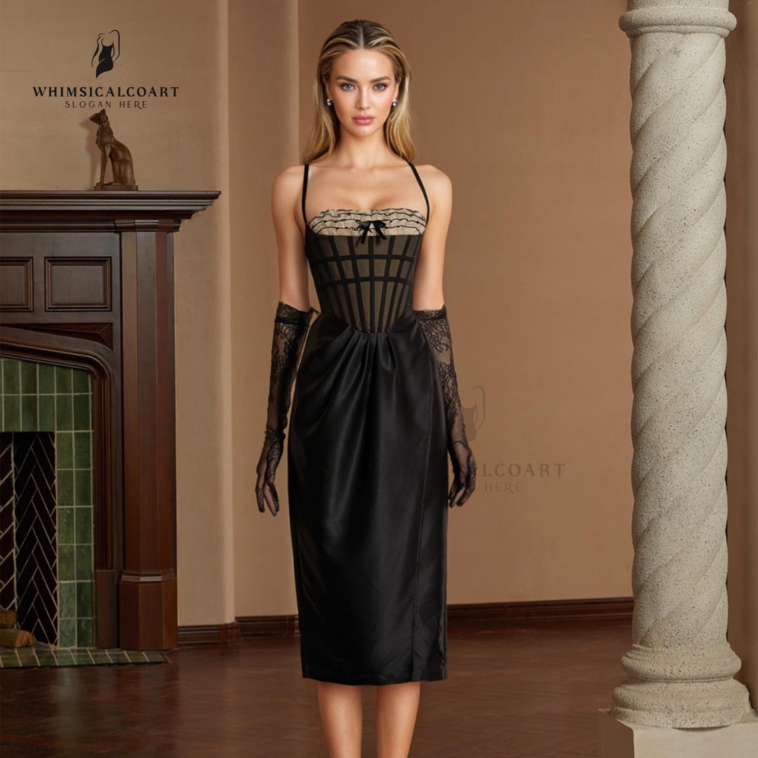 Elegant Long Black Corset Dress,prom,overbust Bustier&high Slit Long — free download