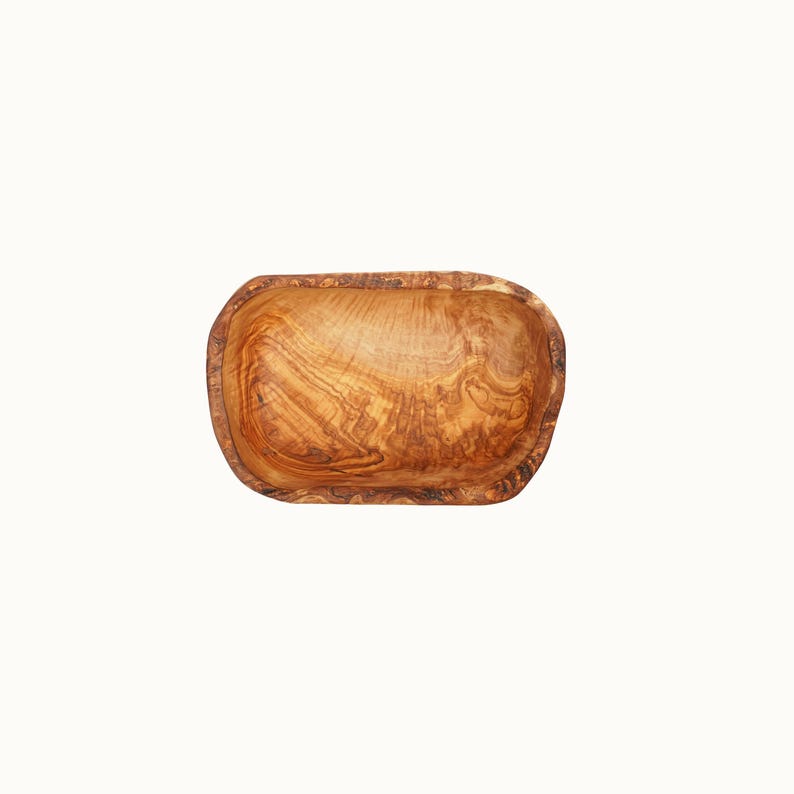 Top View of Handcrafted Olive Wood Rustic Fruit Cup showcasing the smooth interior and natural wood grain patterns.
