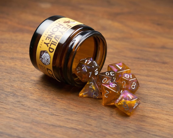 Feywild Honey Dice Set and Candle Bundle | 7 Polyhedral Dice | Dungeons and Dragons | DND | Role Playing Dice | RPG | Mead Candle | D&D Dice