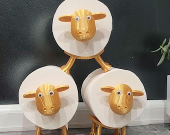Funny gold Toilet Roll Holder, 3d printed bathroom accessory, sheep, multiple variations