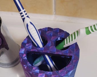 Funny Toothbrush Holder – 3D Printed Bathroom Organizer, Toothbrush and Toothpaste Storage, Shiny Blue