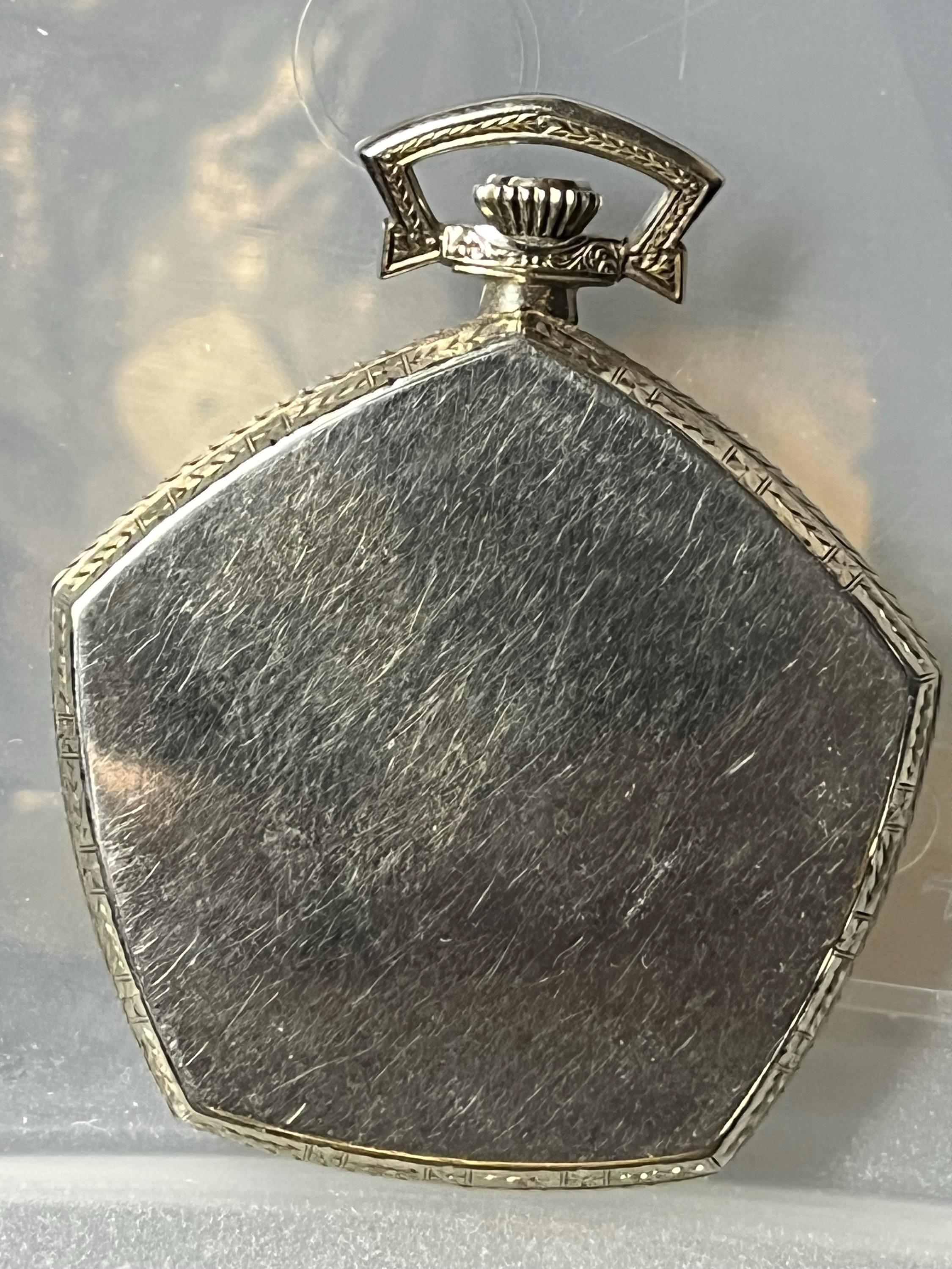 Rare Vintage GRUEN Very Thin Pentagon Pocket Watch 14kwhite Gold
