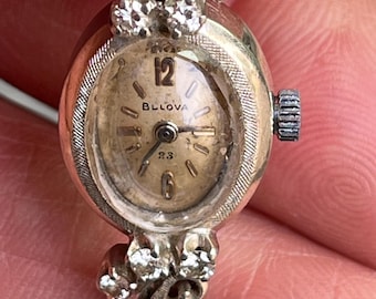 BULOVA 手巻き時計 シルバー 14K 585 Bulova Ladies Art Deco Solid 14K (585)white Gold Watch Case and