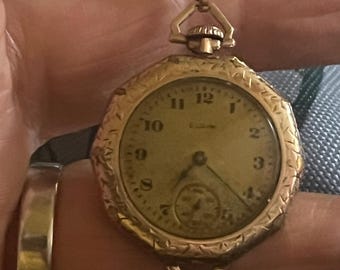 Vintage Elgin klocka i 10 karat guld, konvertibelt hänge