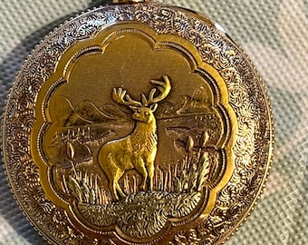 Estojo de caça Elgin 0s 14k multicolorido com gravura de chifre de veado.