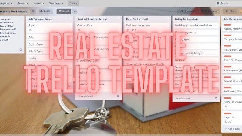 Trello template for real estate transactions, help buyer and seller track what, who, when image 1