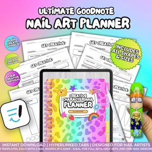 Goodnotes Digital Creative Character Nail Planner, Nail Art Template, Press On Planner, Nail Social Media, Character Nail Art, Nail Artist