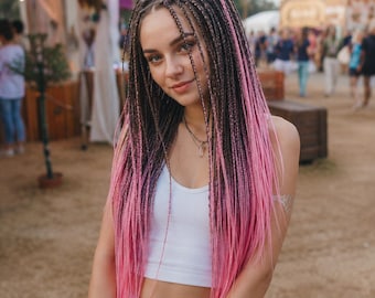 Pink Ombre SE Braids Extensions | Handmade Kanekalon Festival Hair | Y2K Rave Style
