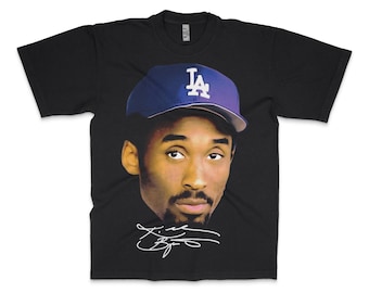 Kobe Bryant LA Hat Vintage Look Oversized Boxy Hip Hop Big Face T Shirt Bootleg Washed