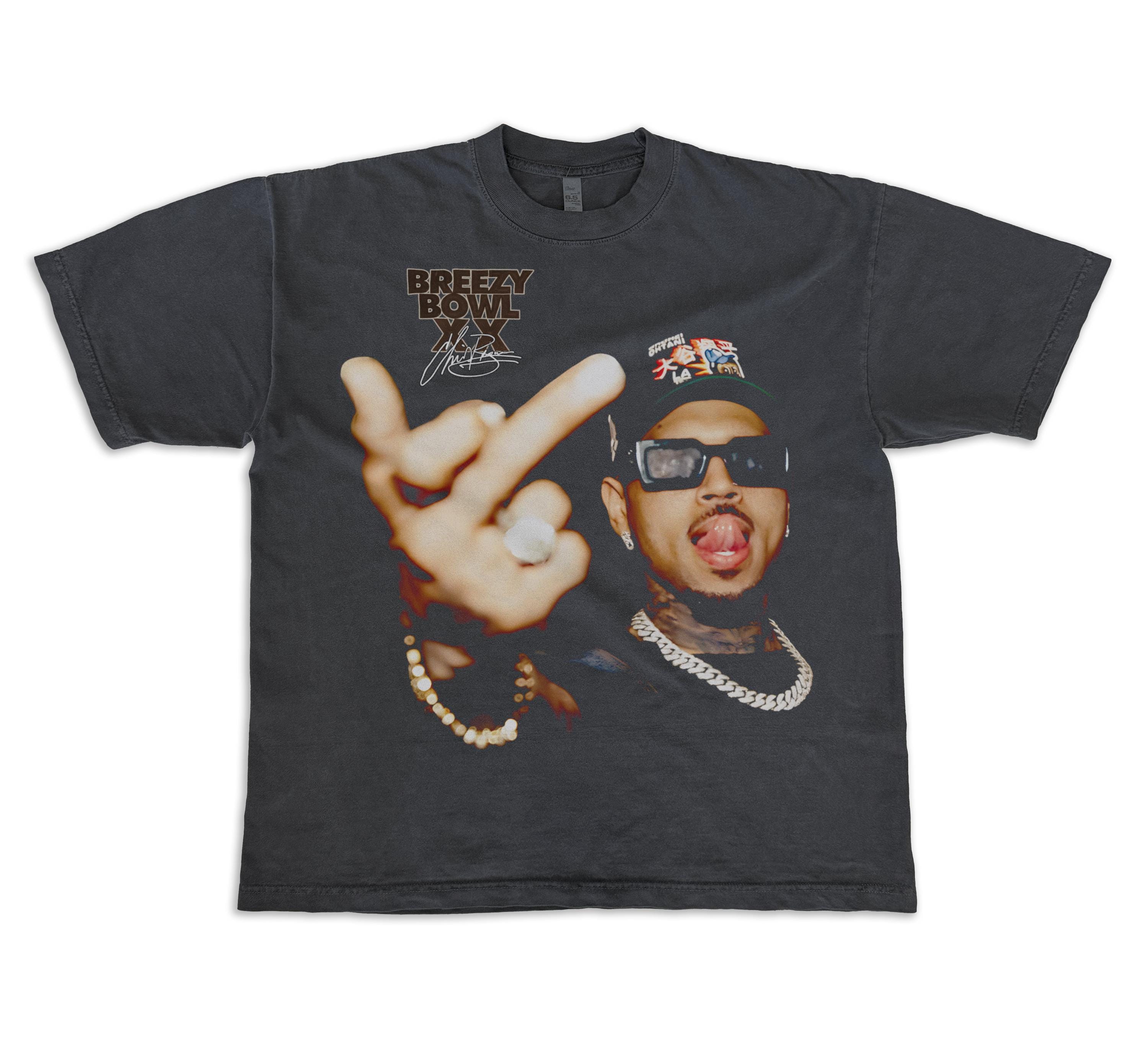Chris Brown Breezy Bowl Vintage Look Oversized Boxy Hip Hop Big Face T Shirt Bootleg Washed