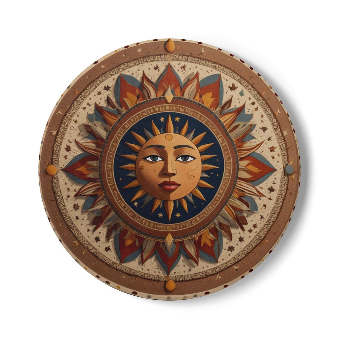 Vintage Sun Face Mandala Ceramic Coaster | Boho Celestial Drink Mat - Etsy