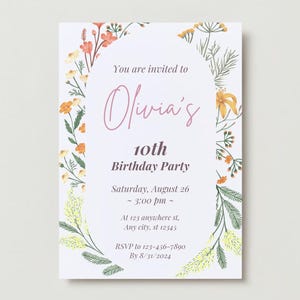 EDITABLE Floral Girl Birthday Invitation | Mobile Birthday Invite for Girls | Flower Design Birthday Invitations | Easy to Edit Template