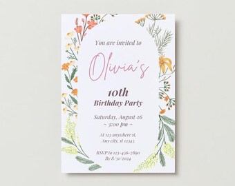 EDITABLE Floral Girl Birthday Invitation | Mobile Birthday Invite for Girls | Flower Design Birthday Invitations | Easy to Edit Template