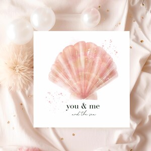 Postkarte mit Aquarellmotiv "Muschel"- you&me and the sea, Geschenk für deine Liebsten, quadratisches XXL Format