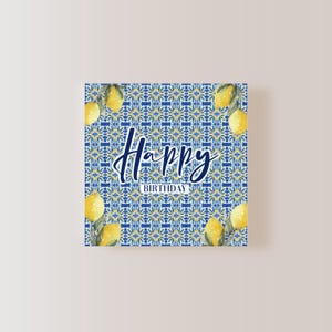 Postkarte mit Aquarellmotiv "Zitronen" - Happy Birthday, Karte zum Geburtstag,  quadratisches XXL Format