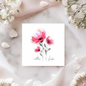 Postkarte mit Aquarellmotiv "Abstract Floral", Alles Liebe, Geschenk zum Geburtstag, quadratisches XXL Format