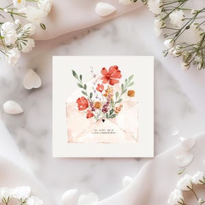 Postkarte mit Aquarellmotiv "Brief mit Blumen"- Du bist mein Lieblingsmensch, Geschenk für deine Liebsten, quadratisches XXL Format