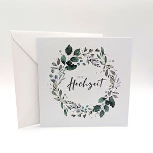 Klappkarte mit Aquarellmotiv "Blätterkranz Greenery" - zur Hochzeit, Karte zur Hochzeit,  quadratisches XXL Format inklusive Umschlag