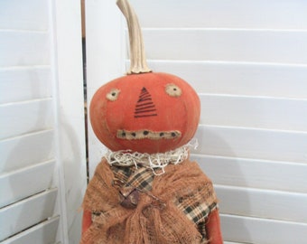 Primitive Pumpkin Doll,Primitive Fall,Primitive Pumpkin Doll,Fall Primitive Decor,Prudence Pumpkin Doll,Handmade